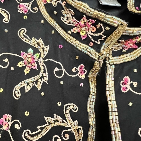 Draper’s and Damon’s Vintage Black Jacket Top  Pink Gold Beading Size 8P Wedding - Picture 3 of 6